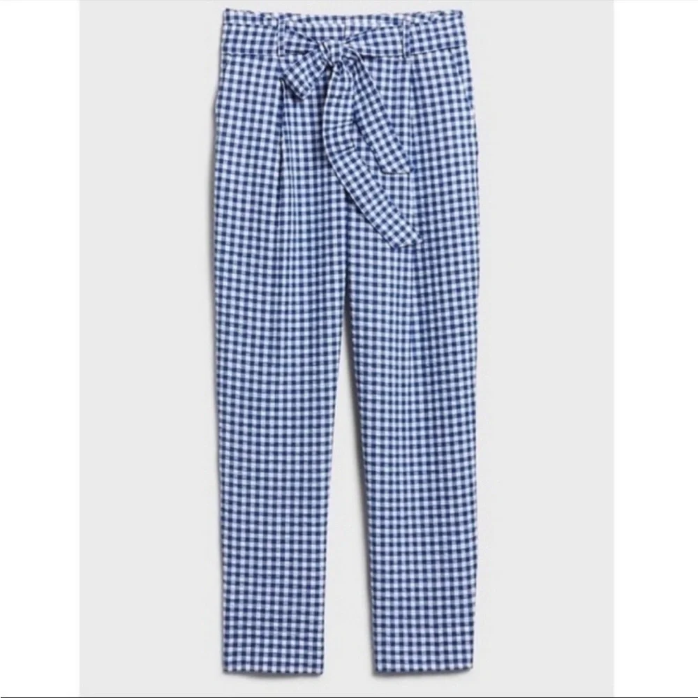 NWT Banana Republic Gingham Checkard Pant Trouser Linen Blue White Belt Tie 8